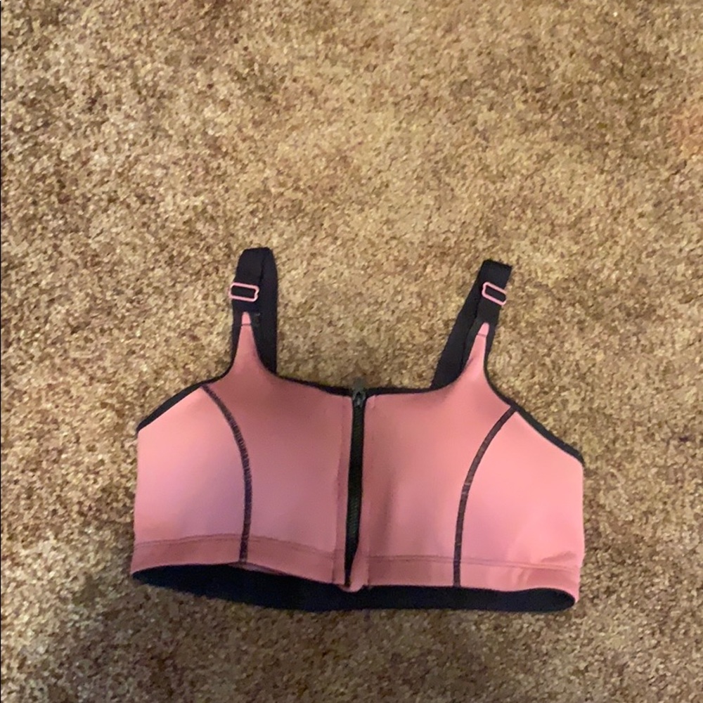 Pink zip sports bra